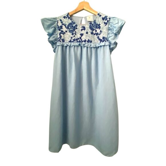 J.Marie Palmer Blue Dress with Floral Embroidery with Pockets in Size Small - Picture 4 of 11